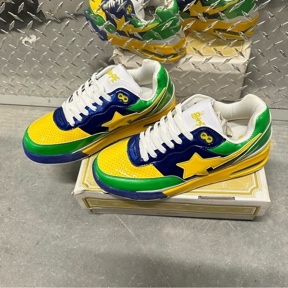 Vintage y2k bape roadsta sneakers shoe green white blue yellow mens 8 NEW